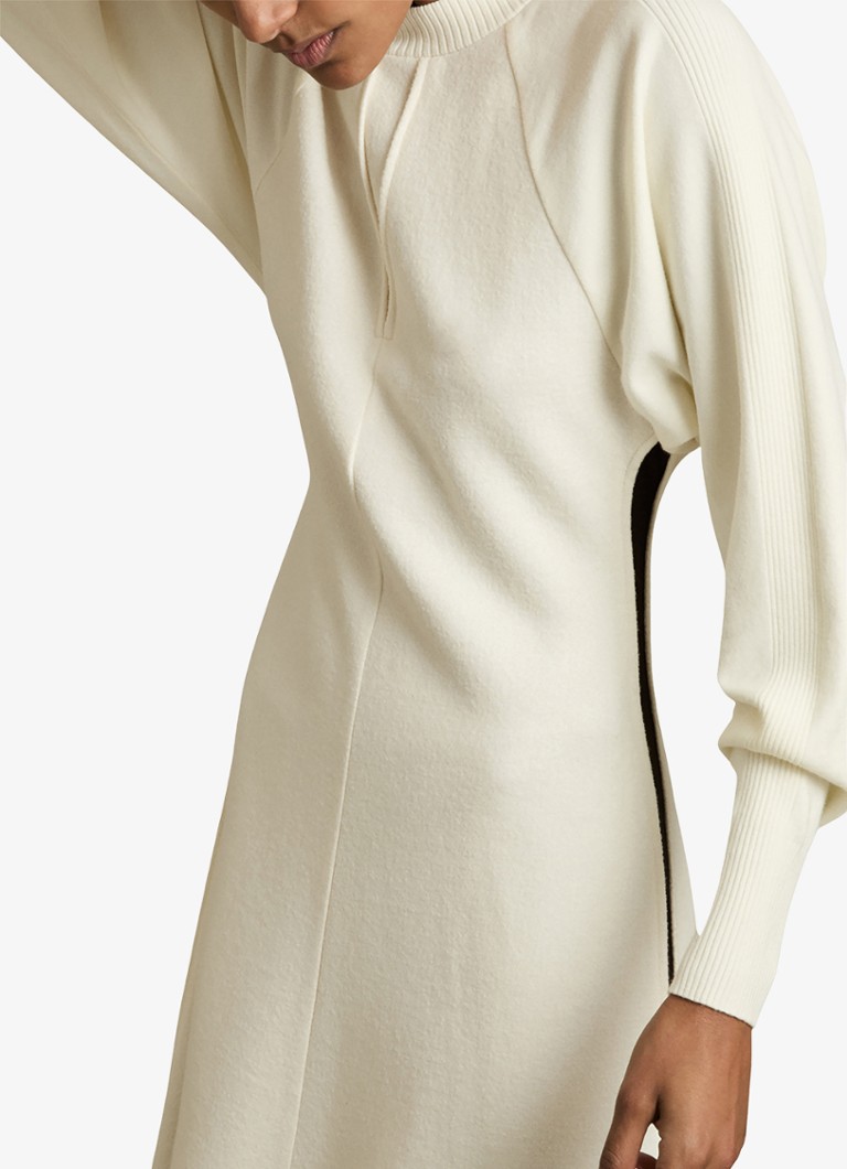 Reiss - Caprice fijngebreide midi jurk in wolblend - Gebroken wit