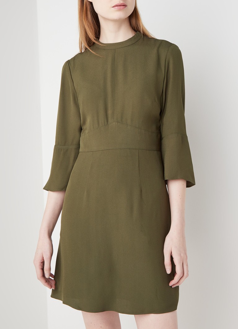 Reiss Cora Mini Jurk Met Driekwart Mouw Khaki De Bijenkorf