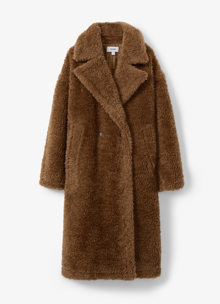 Reiss - Darla double-breasted mantel van teddy - Cognac