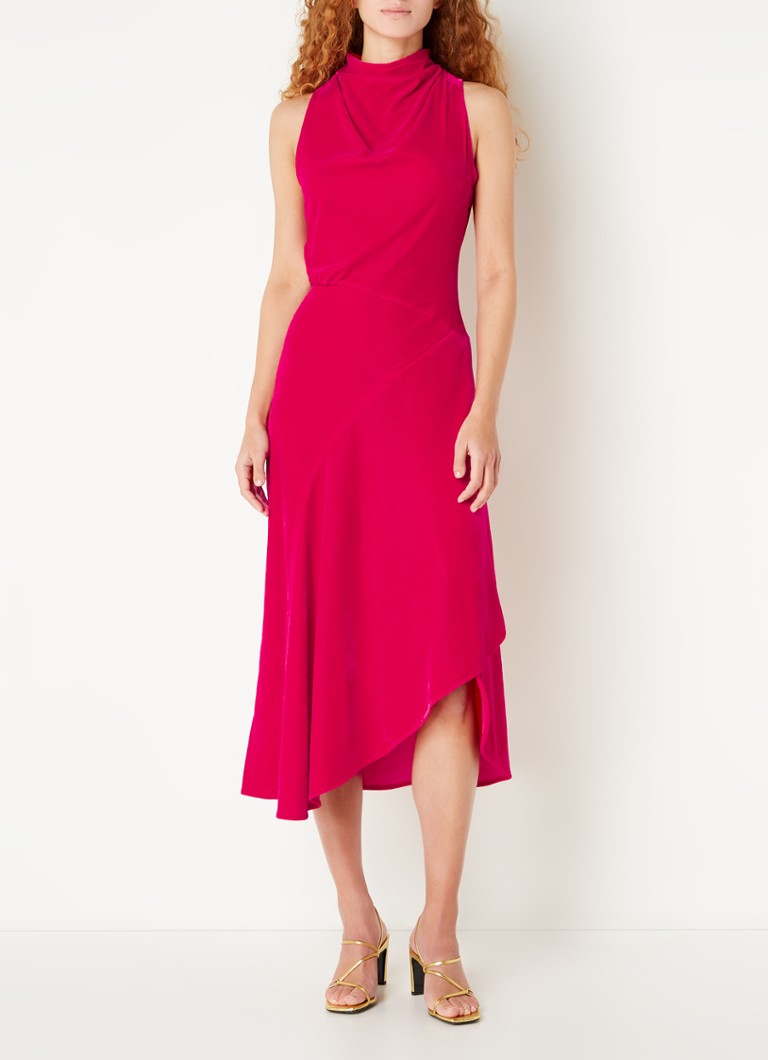 GRACE KARIN Elegante geplooide chiffon jurk met lange mouwen en V-hals, A-lijn, cocktailjurk, feestjurk, Zwart, XL