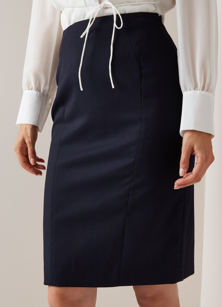 Reiss - Hartley midi kokerrok in wolblend - Donkerblauw