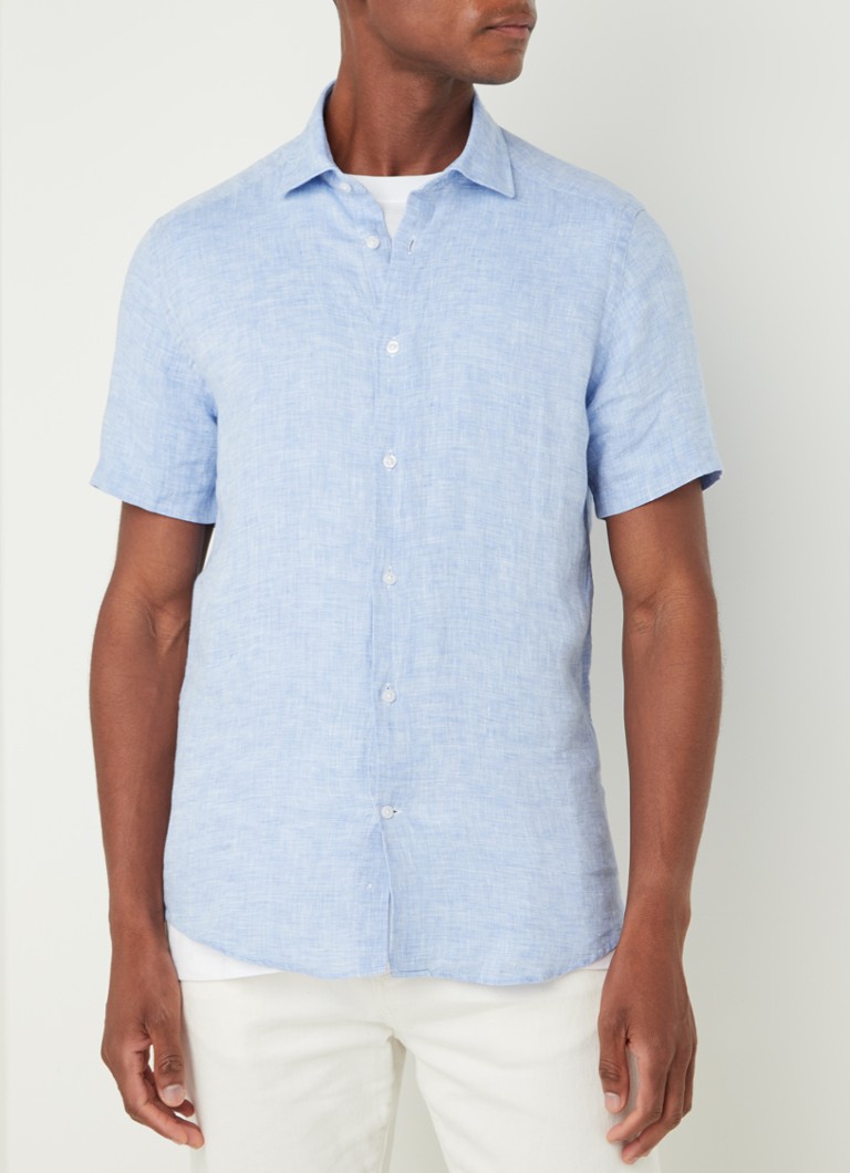 Reiss - Holiday slim fit overhemd van linnen  - Lichtblauw