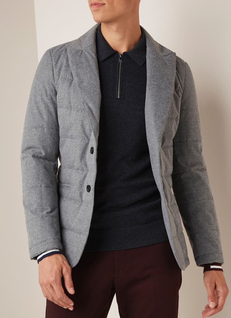 Reiss - Kadir gewatteerde colbert met doorgestikt dessin - Middengrijs