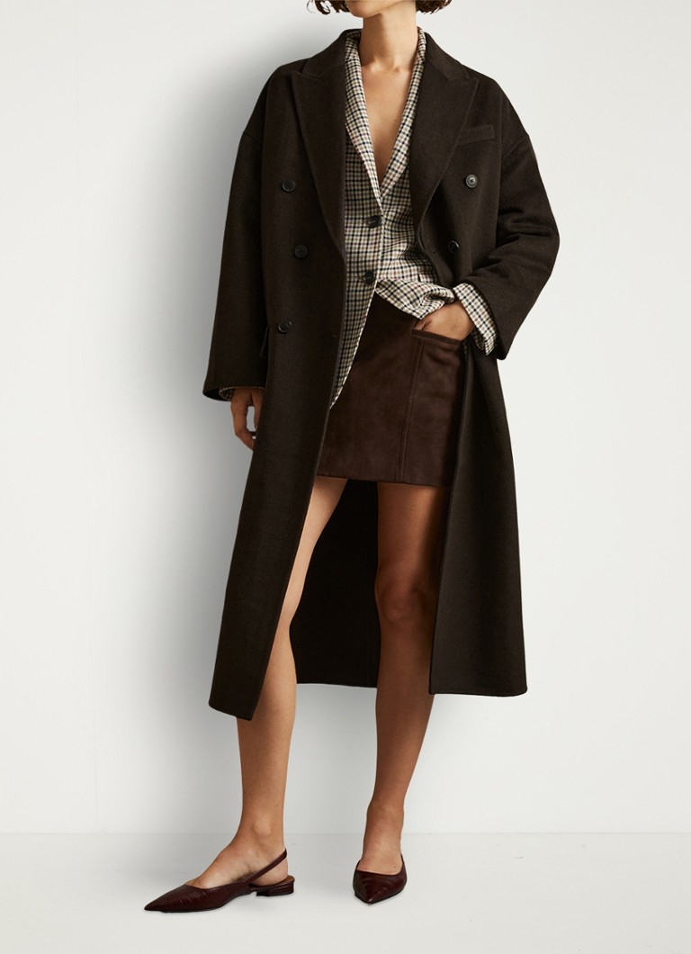 Reiss - Lara double-breasted mantel in wolblend - Donkerbruin