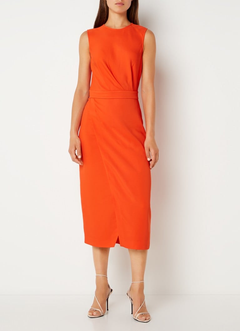 Reiss - Layla midi mouiwloze jurk met plooidetail  - Oranje