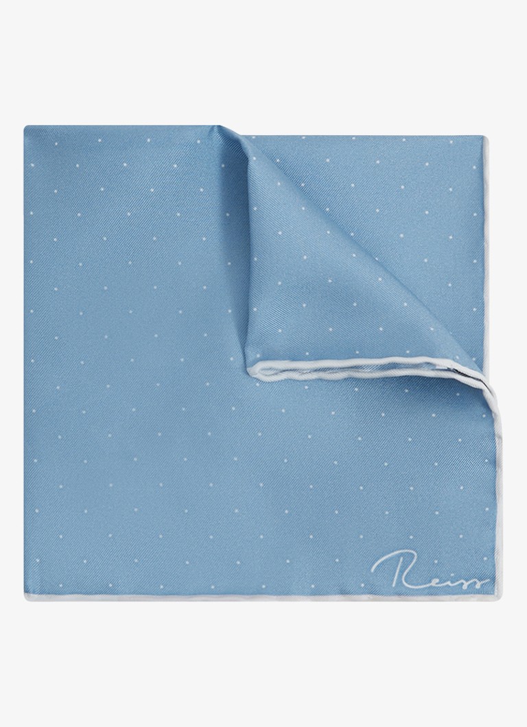 Reiss - Liam pochet van zijde met stippenprint 31 x 31 cm - Lichtblauw