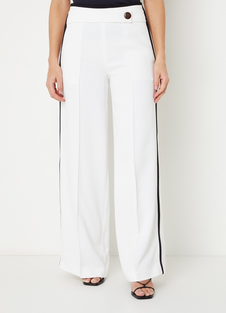 Reiss - Lina high waist straight fit pantalon met contraststreep - Gebroken wit