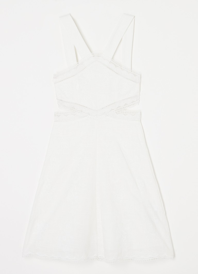 Reiss - Louisa midi jurk in linnenblend met cut-out detail en borduring - Ivoor