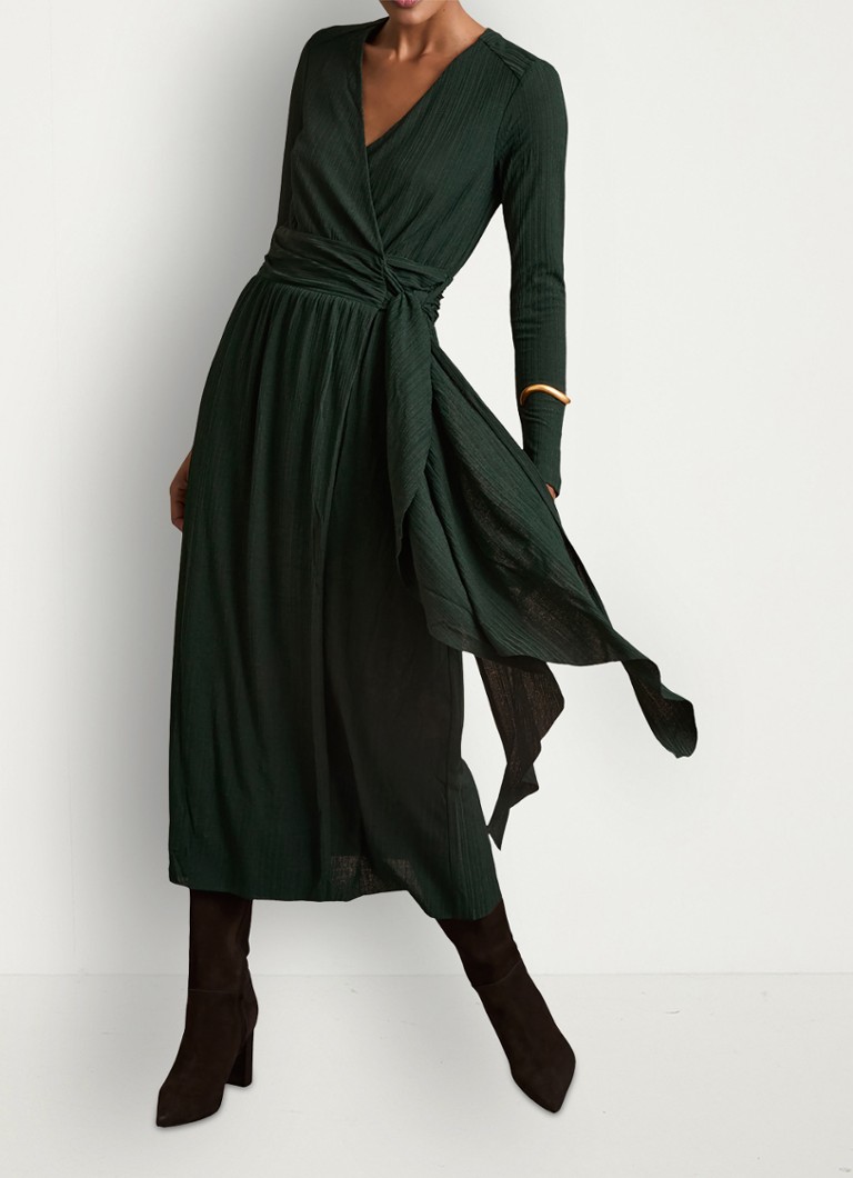 Reiss - Madeline maxi wikkeljurk van jersey - Donkergroen