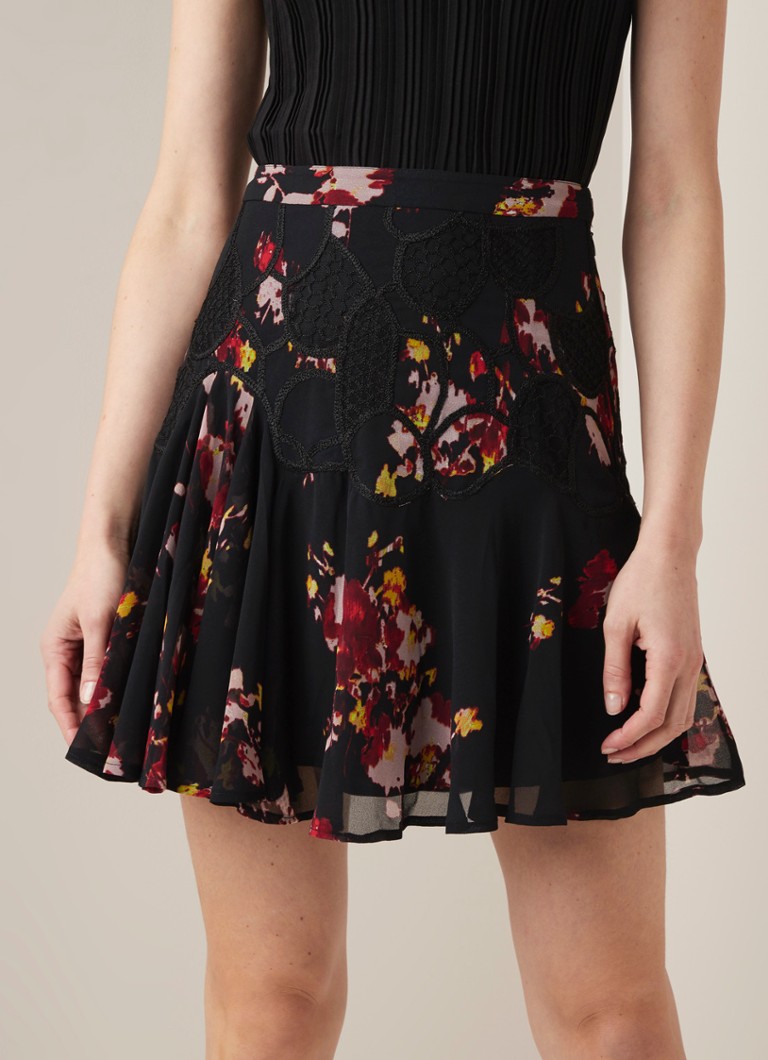 Reiss - Maeja-Berry minirok met kant en dessin  - Zwart