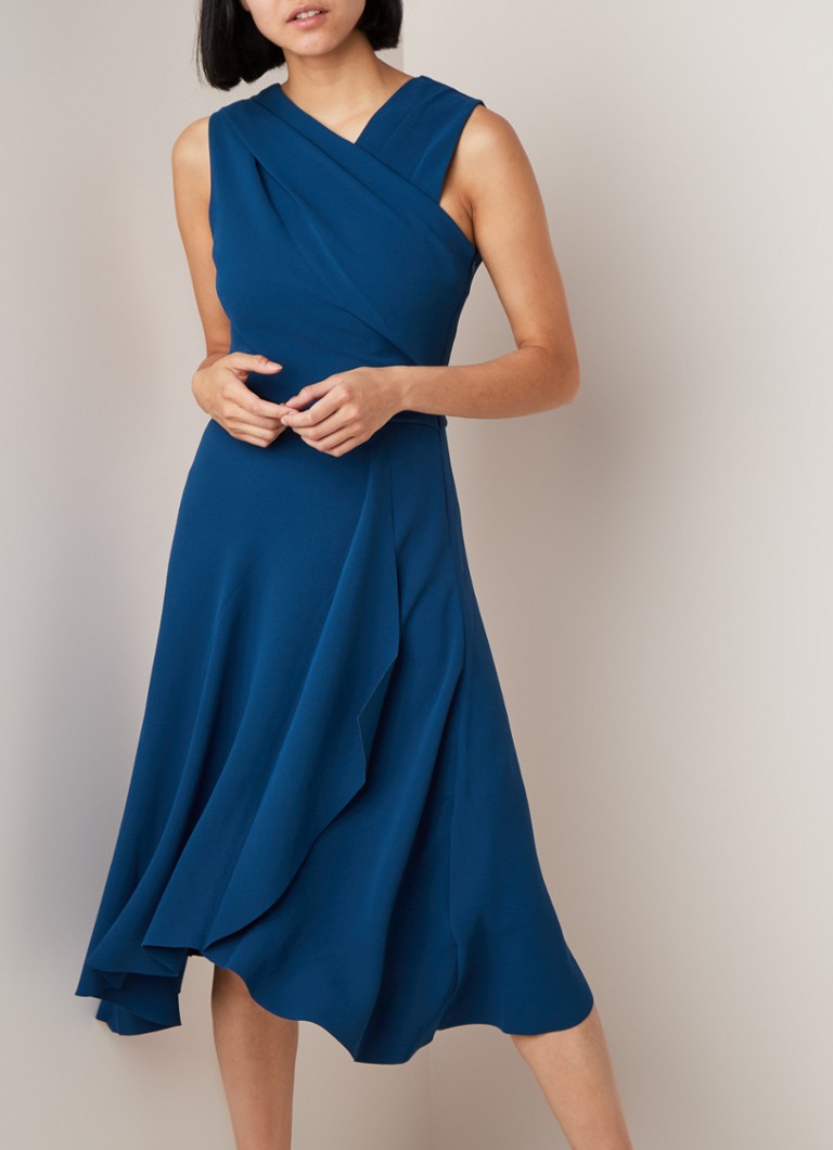 Reiss - Marling mouwloze midi-jurk met plooidetail - Blauw