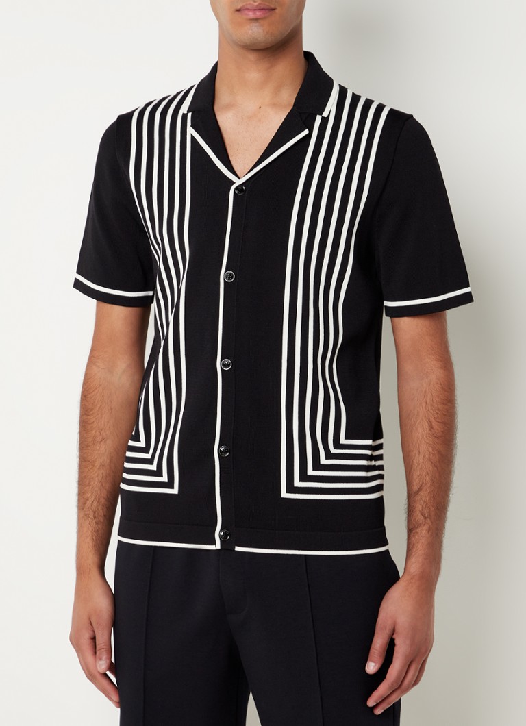Reiss - Purdy fijngebreid regular fit overhemd met streepprint - Zwart