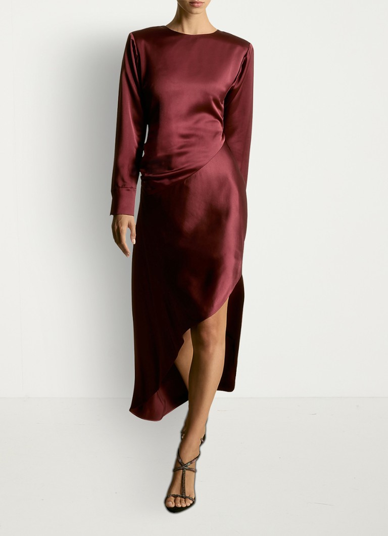 Reiss - Valli maxi jurk van satijn met asymmetrische zoom - Bordeauxrood