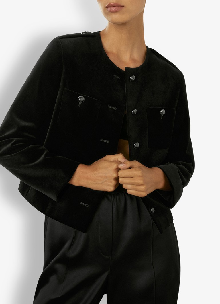 Reiss - Viola cropped jack van fluweel - Zwart