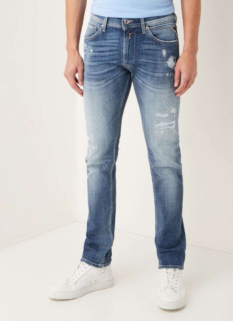 Replay - Jodrill Aged slim fit jeans met ripped details - Indigo