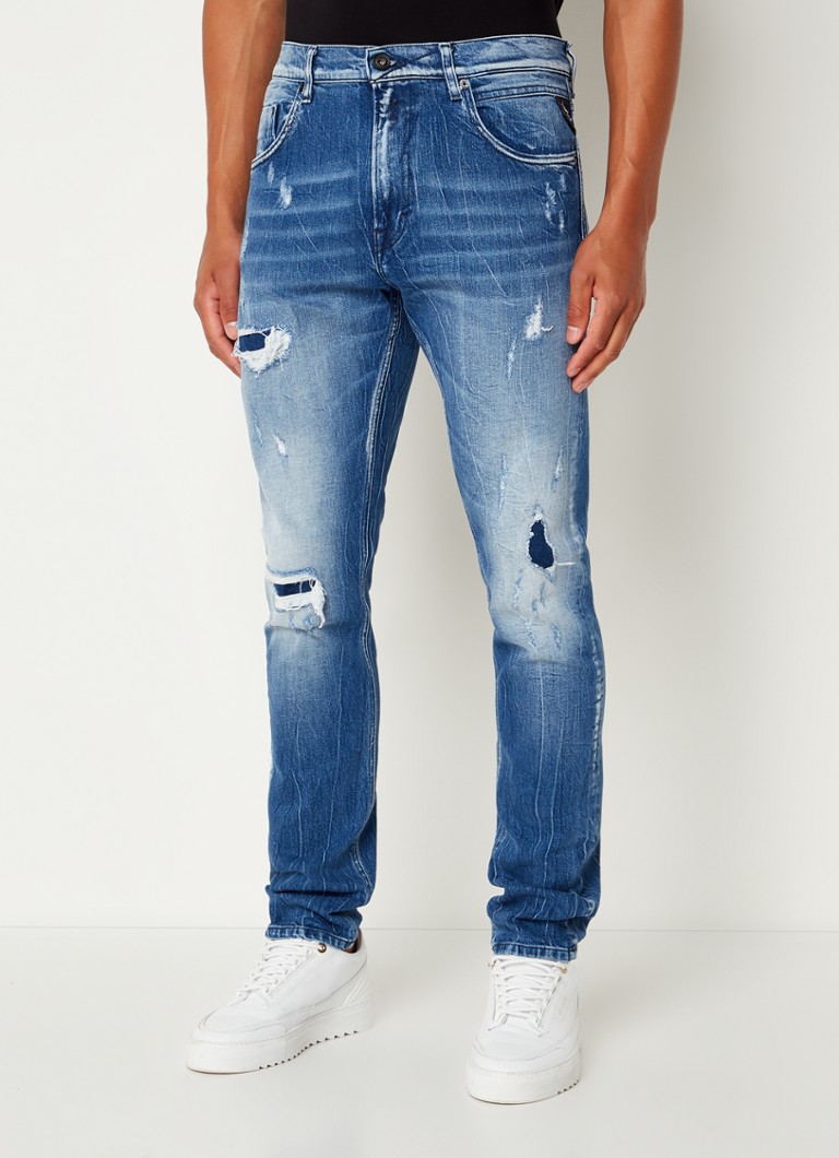 Replay - Mickym slim fit jeans in lyocellblend met destroyed details - Lichtblauw