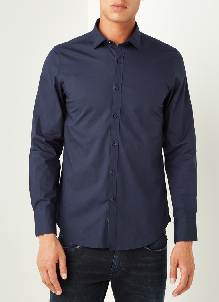 Replay - Slim fit overhemd van katoen - Donkerblauw