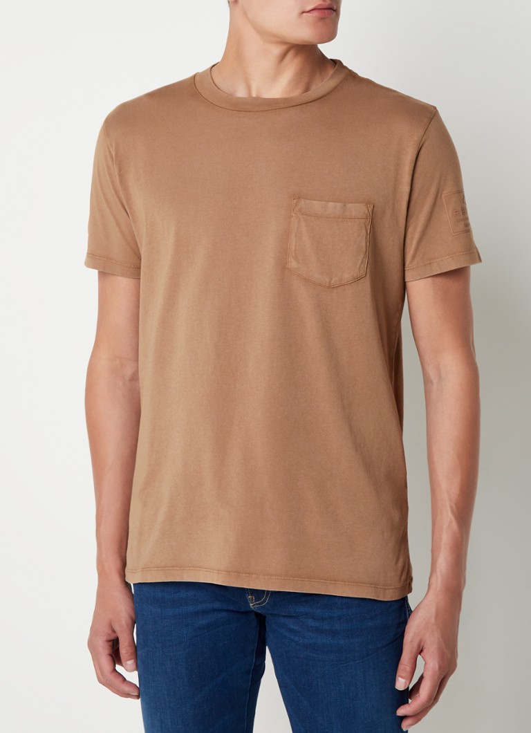 Replay - T-shirt met borstzak en logo - Bruin