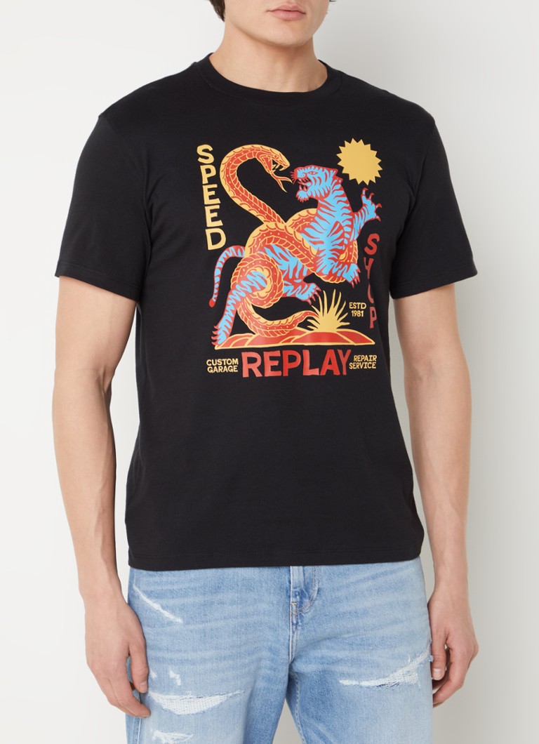 Replay T-shirt met logo- en backprint • Zwart • de Bijenkorf