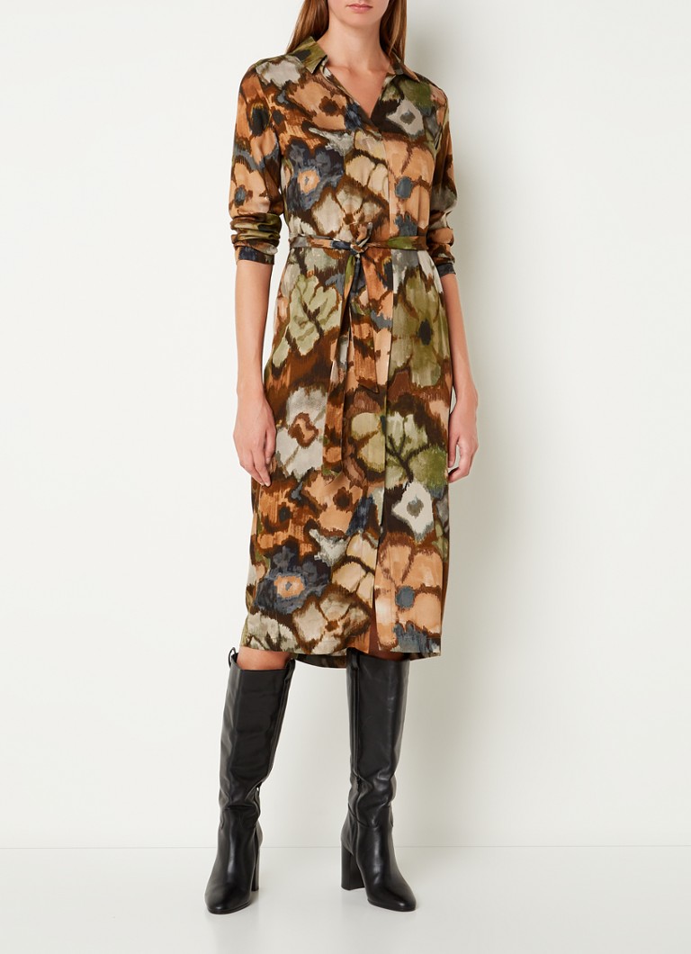 River Woods Midi jurk met strikceintuur en print • Bruin • de Bijenkorf