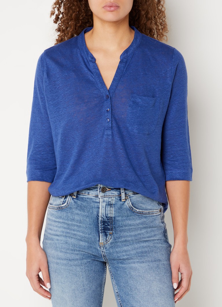 River Woods Top van linnen met borstzak • Royalblauw • de Bijenkorf