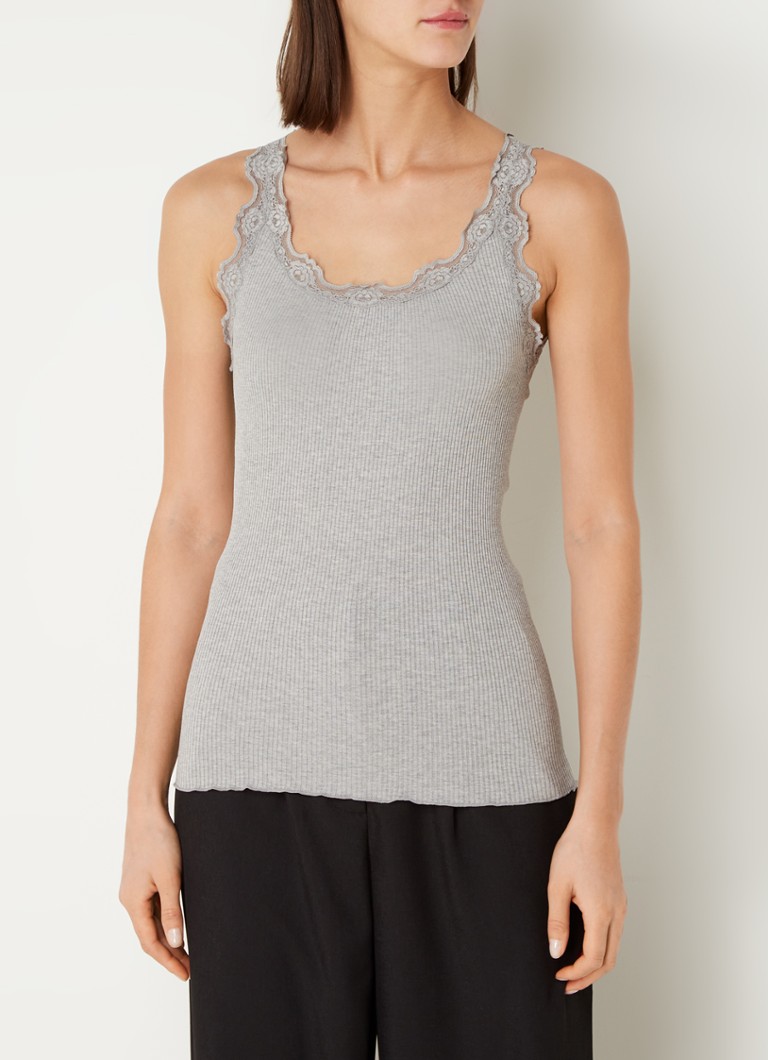 Rosemunde - Babette tanktop in zijdeblend met kant - Grijsmele