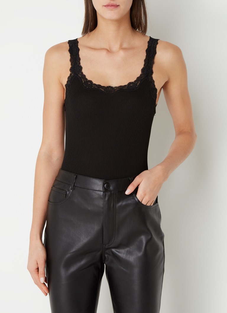Rosemunde - Babette tanktop in zijdeblend met kant - Zwart