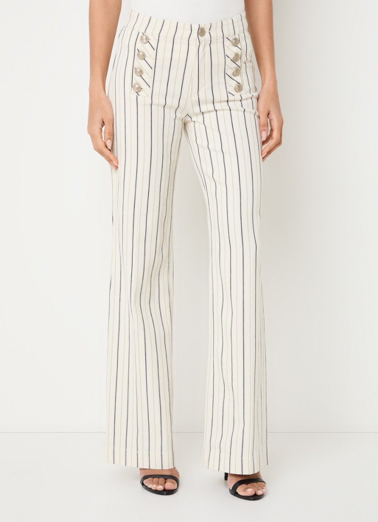 Rosner - Audrey high waist straight leg jeans met streepprint - Creme