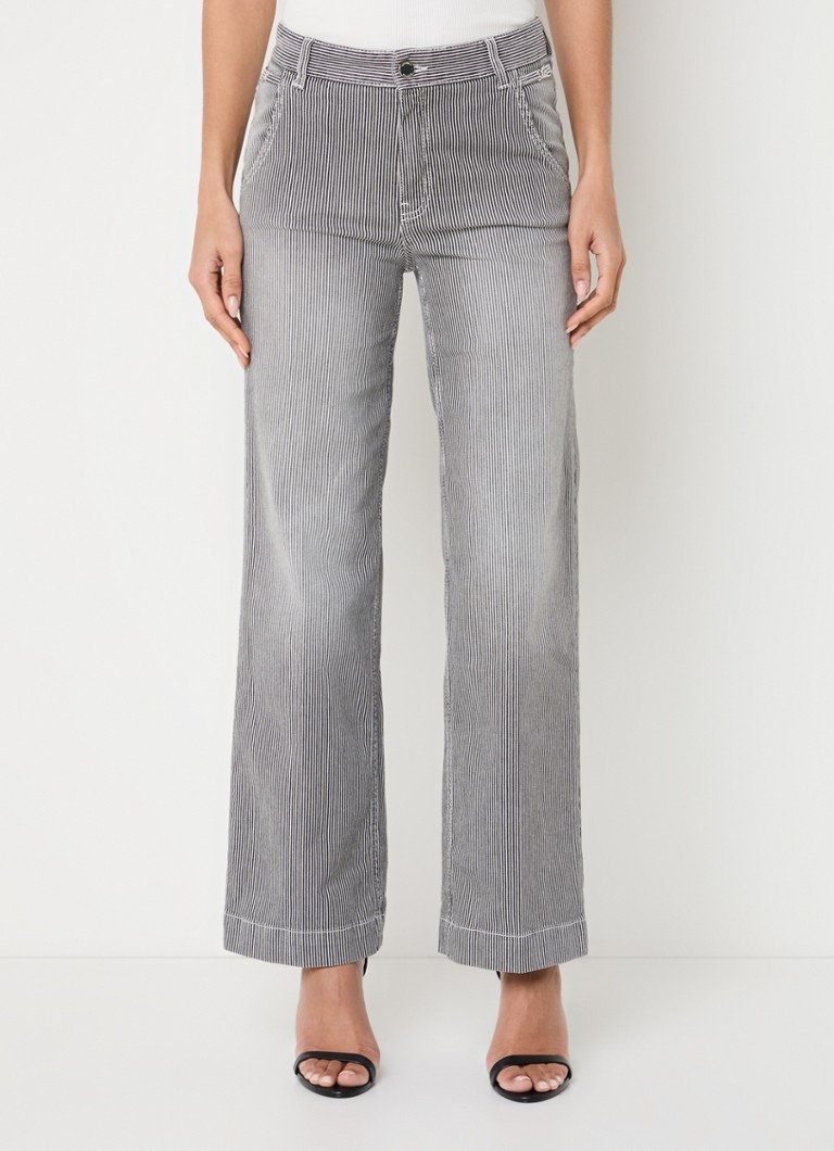Rosner - Audrey high waist straight leg jeans met streepprint - Donkergrijs