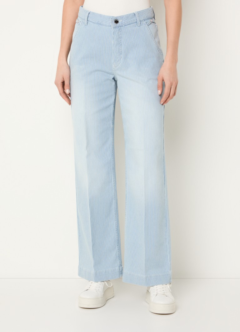 Rosner - Audrey high waist straight leg jeans met streepprint - Staalblauw
