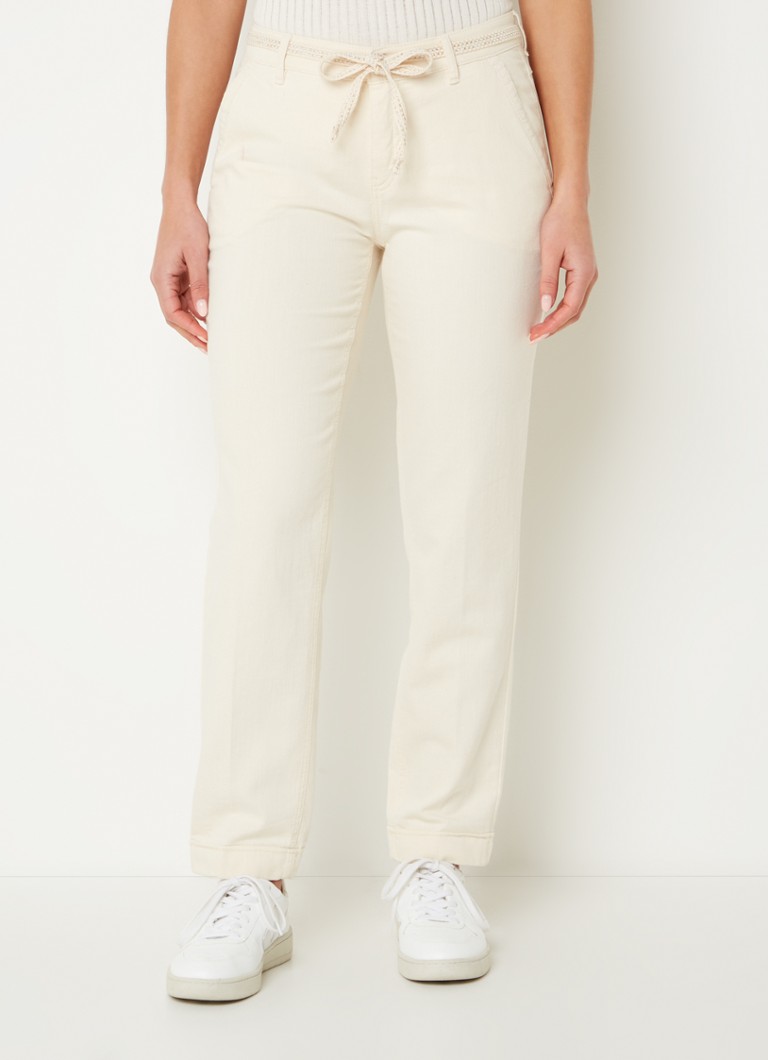 Rosner - High waist straight leg cropped jeans met strikceintuur - Creme