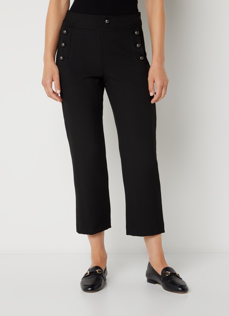 Rosner - May high waist wide fit cropped pantalon met sierknopen  - Zwart
