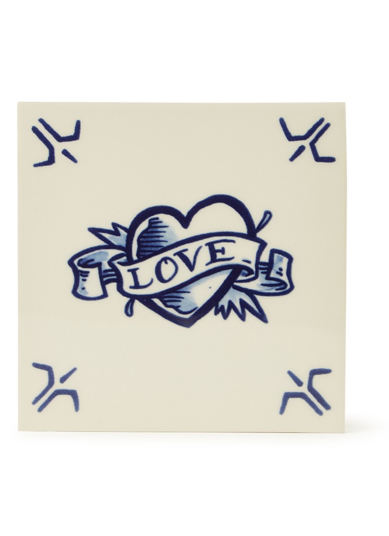 Royal Delft - Schiffmacher Royal Blue Tattoo, Love wandtegel 13 x 13 cm - Blauw