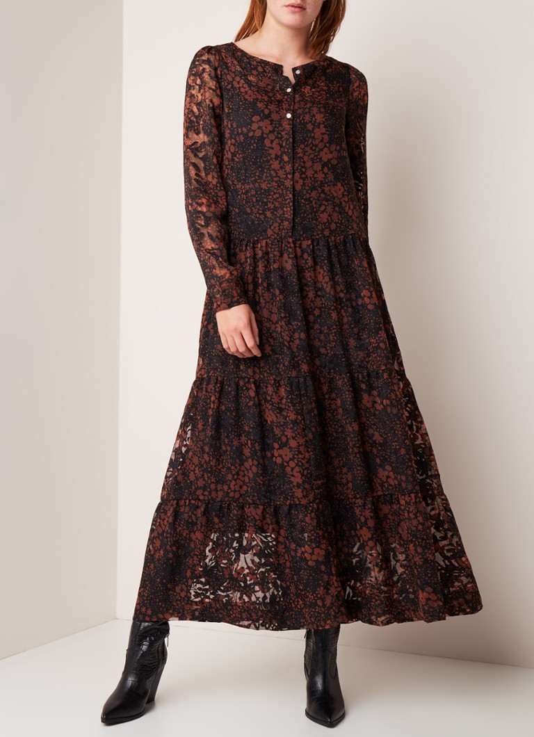 Ruby Tuesday - Ise maxi blousejurk met bloemendessin - Bruin