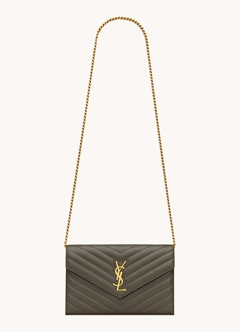 Saint Laurent - Cassandre Matelassé portemonnee van lamsleer met schouderriem - Bronsgroen