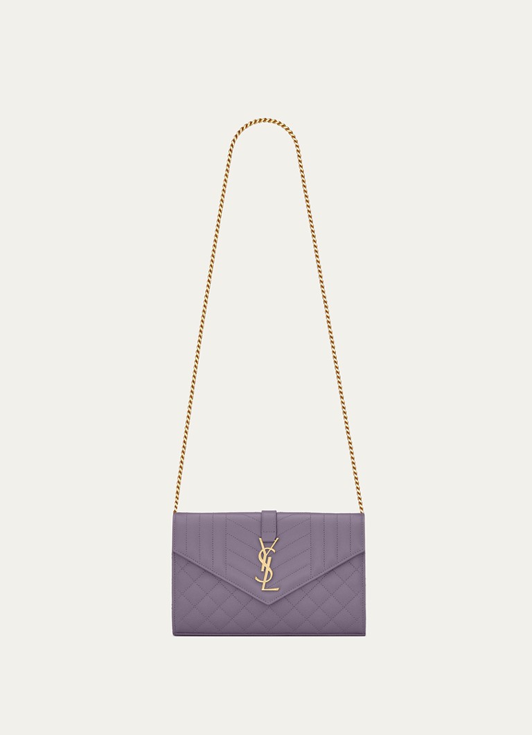 Saint Laurent - Envelope portemonnee van kalfsleer met schouderriem - Paars