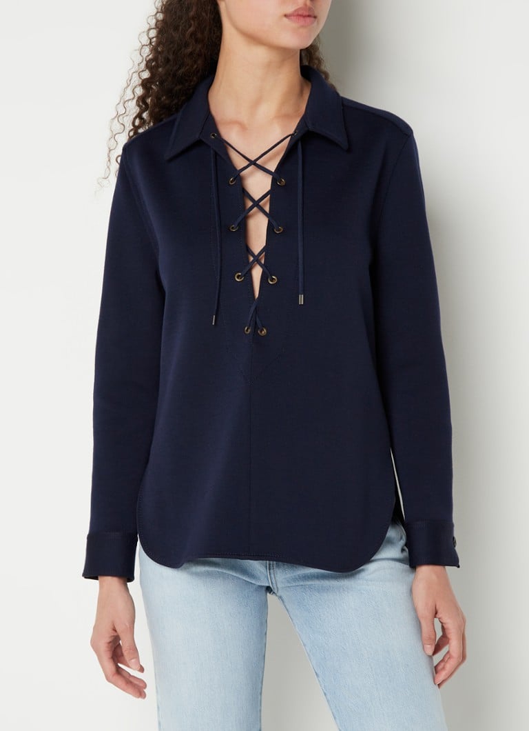 Saint Laurent - Losvallende blouse in wolblend met rijgdetail - Donkerblauw