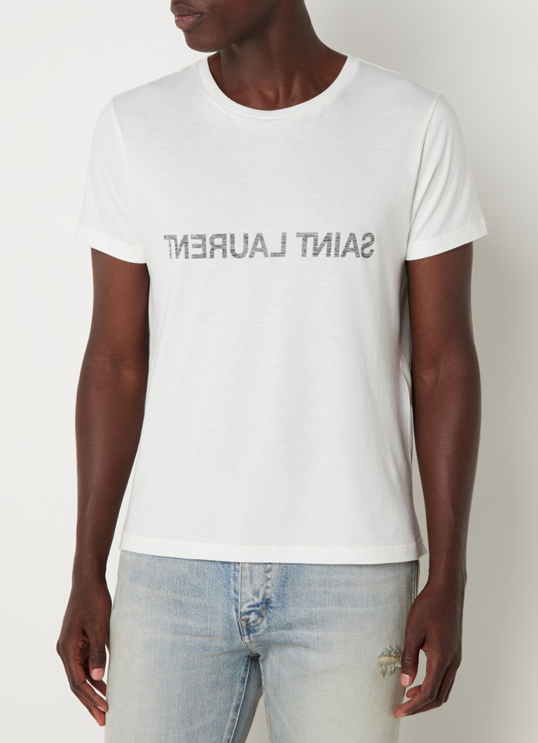 Saint Laurent - Reverse T-shirt met logoprint - Naturel