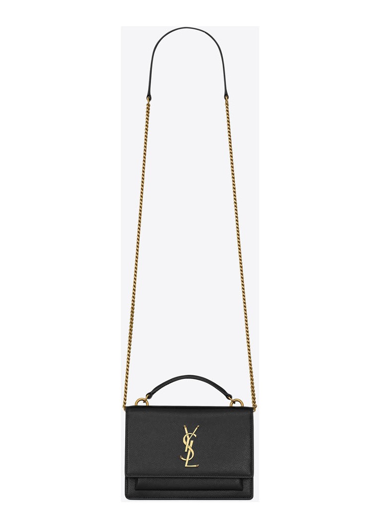 Saint Laurent - Sunset portemonnee met kalfsleren details en schouderriem - Zwart