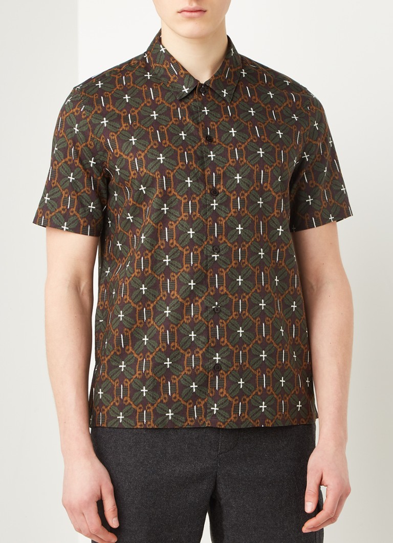 SAMSØE SAMSØE - Avan regular fit overhemd in linnenblend met print - Donkerbruin