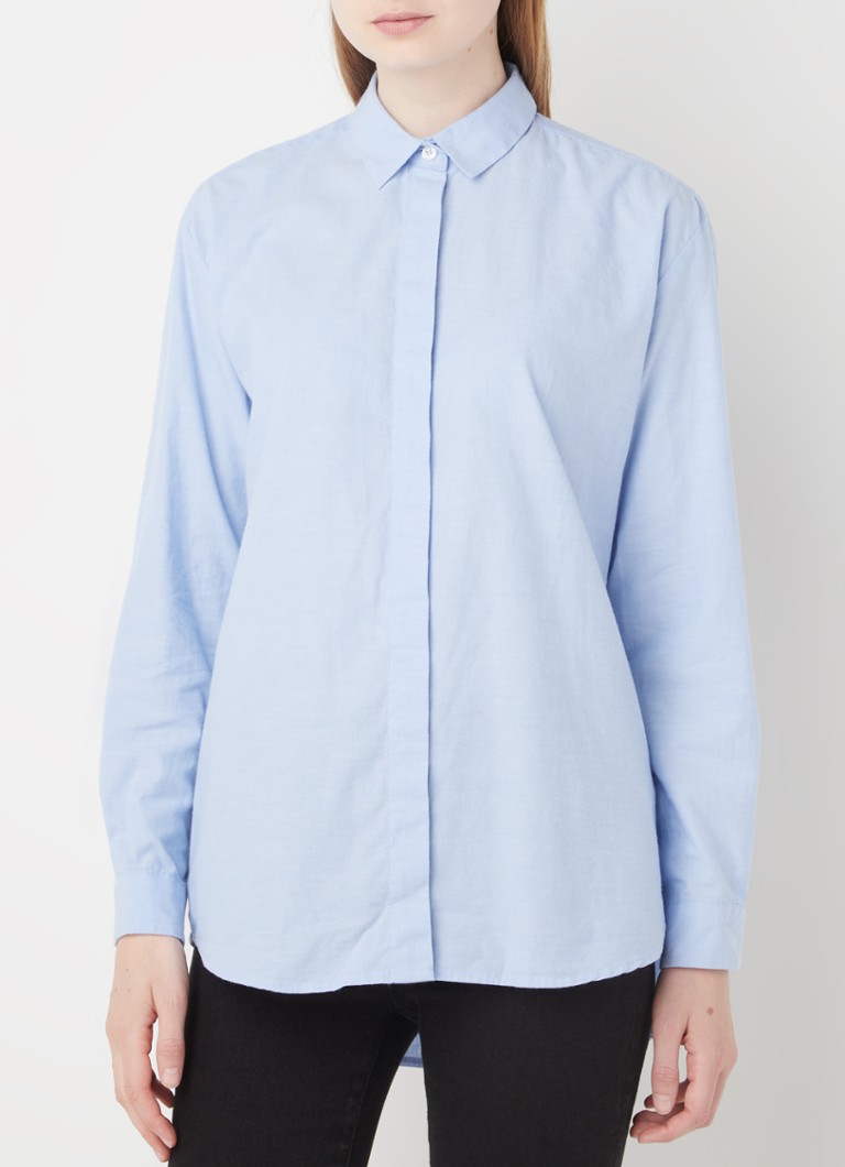 SAMSØE SAMSØE - Caico blouse met blinde knoopsluiting - Lichtblauw