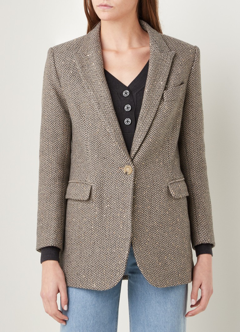 Sandro Blazer In Wolblend Met Visgraat Dessin En Pailletten Beige De Bijenkorf