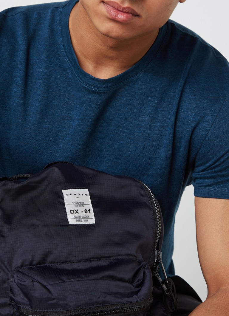 Sandro - Clash T-shirt van linnen met ronde hals - Blauw