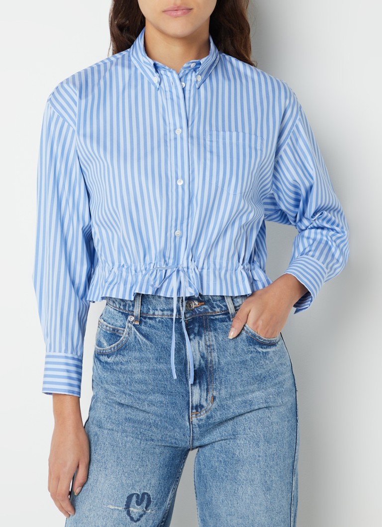 Sandro - Cropped blouse met streepprint en trekkoord - Blauw