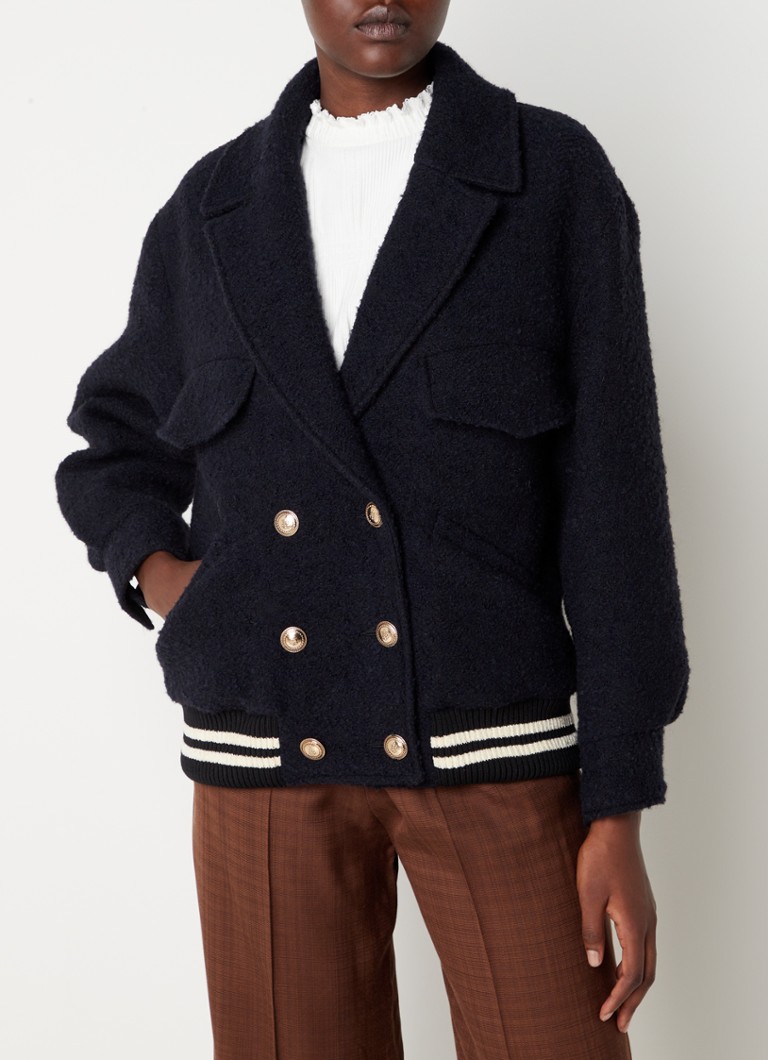 Sandro Double breasted Jack Van Tweed Met Steekzakken Donkerblauw 