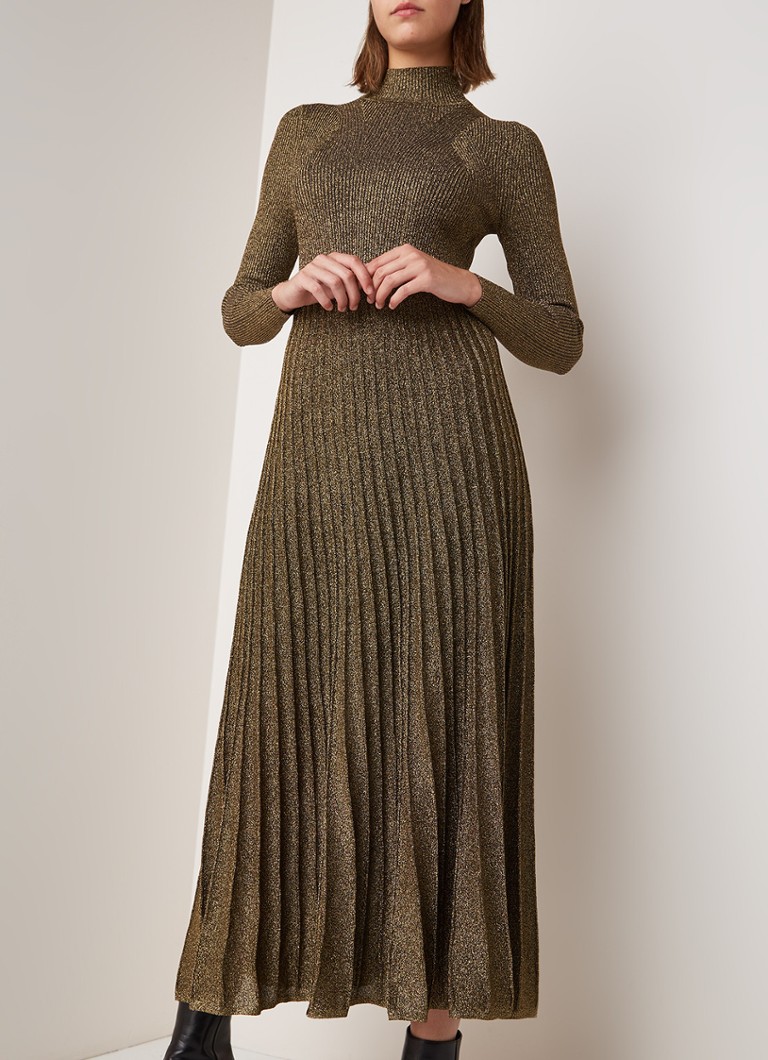 Sandro - Fijngebreide maxi-jurk met lurex en plissé - Goud