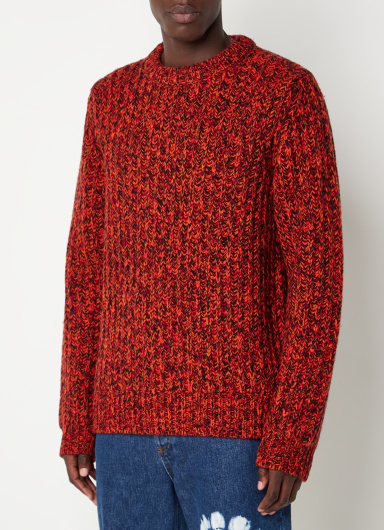 Sandro - Grofgebreide trui van wol met gemêleerd dessin - Oranjerood