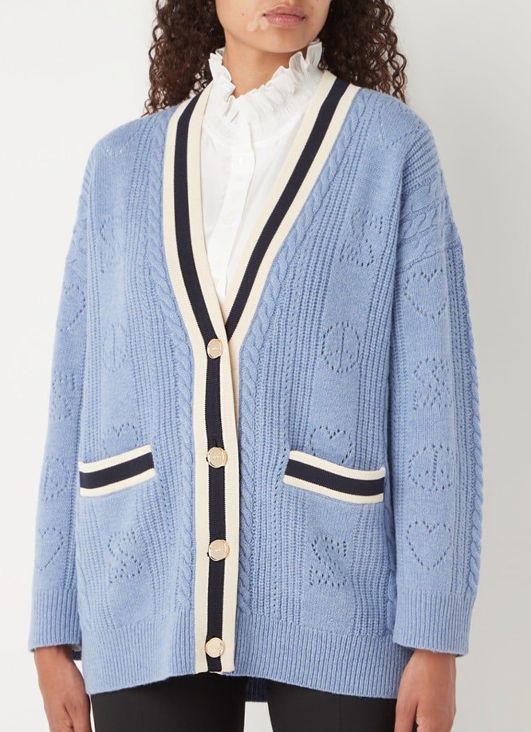 Sandro - Kabelgebreid vest van wol met V-hals - Blauw