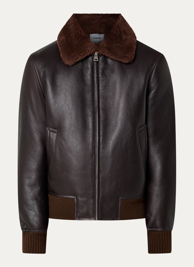 Sandro Lammy coat van schapenleer met steekzakken • Donkerbruin • de Bijenkorf