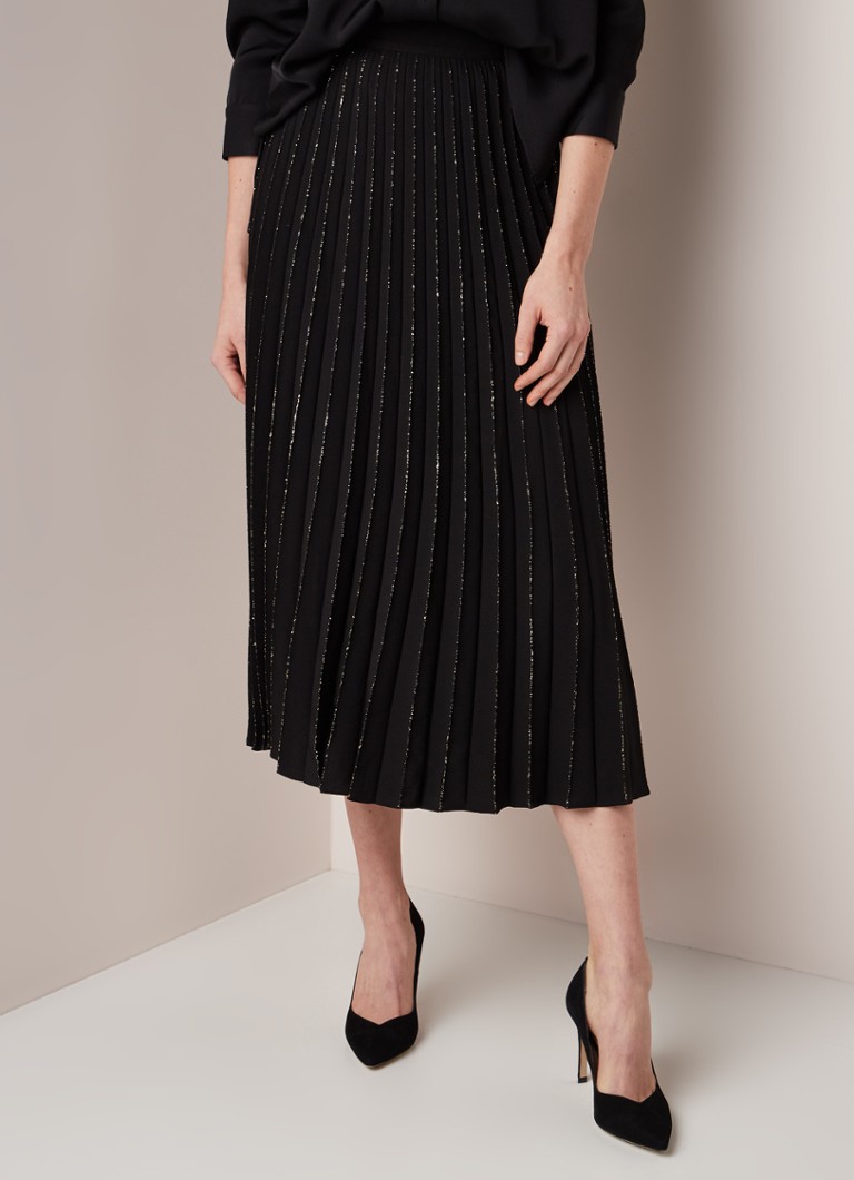 Sandro - Midirok met plissé en glitter details - Zwart